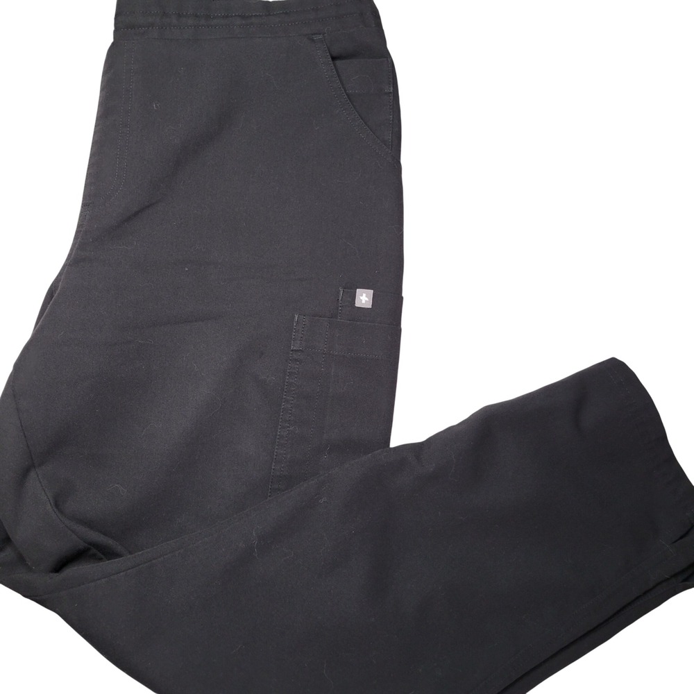 FIGS Technical Collection Black Scrub Pants Large Cargo Zipper Pocket Drawstring